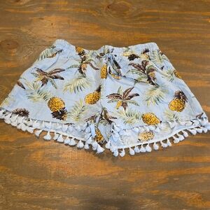 Pineapple Print High Waist Women's Shorts with Tassels